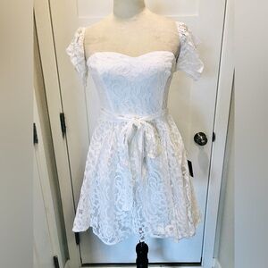 Inspired Cutie White Lace Off-the-Shoulder Mini Dress